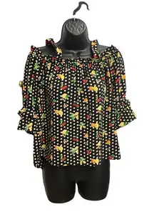 Twine & String Women’s Cold shoulder Fruit & Polka Dot Top, Multicolored, Medium‎
