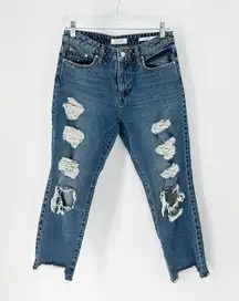 Guess It Girl high waisted deconstructed straight leg jean raw hem  versatile