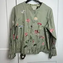 Coldwater Creek Women's Medium Green Floral Button Up Jacket