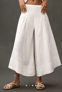 By Anthropologie Linen Extended Waist Pants Wode Leg Ankle Ivory White 8 NWT