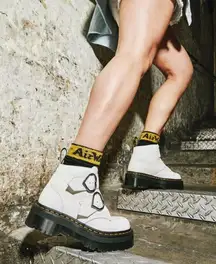 Doc Dr Martens Devon Heart Two Strap Leather Platform Boot White Women's 37 US 6