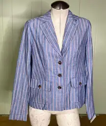 J. Peterman Red Blue‎ White Stripe Cotton Blazer Jacket Womens 0