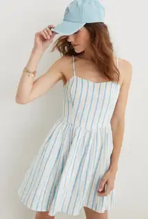 Aerie Love Of Linen Blend Mini Dress White And Blue Stripe Size M. NEW