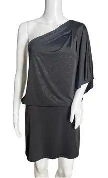 Jessica Howard Dress Womens 8 Black Silver‎ Glitter One Shoulder Mini Cocktails