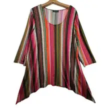 Travel Elements Women's Tunic Top Slinky Knit Sz 1X Multicolor Striped Stretch