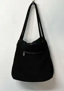 WOVEN FABRIC SHOULDER BAG WOMENS BLACK