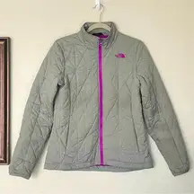 The North Face Gray/Pink Full Zip Quilted Jacket Size Size Medium