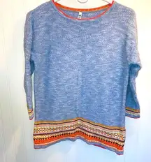 Leo & Nicole 3/4 light blue knit sweater sz M 100% cotton