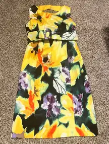 Julian‎ Taylor Floral Watercolor Sleeveless Belted Summer Dress Size 8