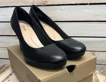 New Clarks Ambyr Joy Black Leather Pumps Classic High Heel Comfort Shoes Size 8M
