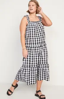 Old Navy NWOT  Sleeveless Gingham Tiered Ruffle-Trimmed Midi Swing Dress