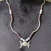 Womens Fashion Silver Tone Triple Moon Goddess Nightly Peace Necklace w/ Lobster