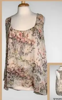 Nordstrom West Kei Floral Chiffon Ruffled Razorback Tiered Loose Fit Tank Top XL