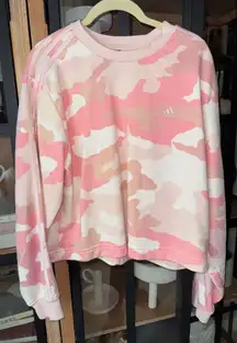 Adidas pink camo sweatshirt crewneck pullover striped embroidered logo pastel