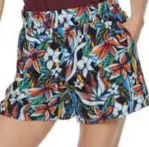 Apt. 9 black tropical floral Challis pull on shorts size medium