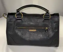 Frye and Co - Core Satchel Embossed Black Faux Leather Bag w/ Gold Accents Large