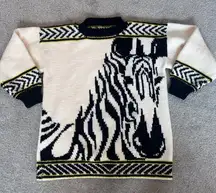 Unbranded Vintage Black and White Zebra Safari Chunky Sweater