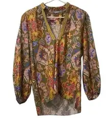 ZARA  Womens Size Small Long Sleeve Colorful Embroidered Tunic Shirt Peasant Boho