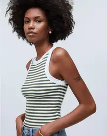 Madewell  Ribbed Cutaway Crop Tank Loden Green Stripe Size M NWT