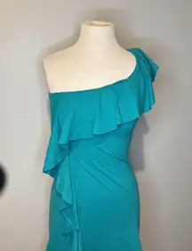 Susana‎ Monaco teal one shoulder dress ruffles