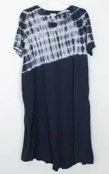 LOGO Lori Goldstein Womens Tie Dye Midi Dress Pockets Gray Size M Lagenlook