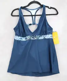 Champion Blue Dot Racerback Padded Halter Fade Resistant Tankini Top L Large