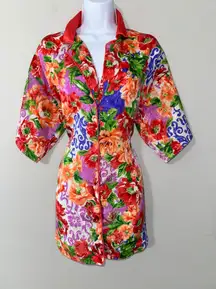 Victoria's Secret Floral Button Down Sleep Shirt Vintage Gold‎ Label Size S