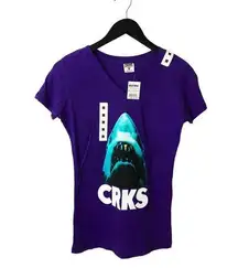 NEW Crooks & Castles T Shirt Shark V-Neck Graphic Tee Top Short Sleeve Medium M