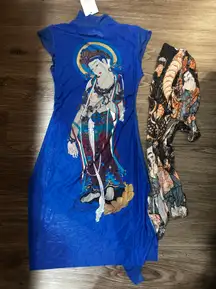 *NEW Blue mesh printed dress and matching tights 