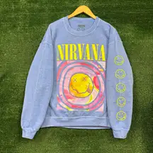 Nirvana Nevermind Grunge Band Mineral Wash Oversized Crewneck Sweater M