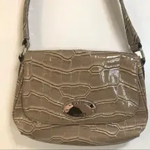 Logo stamp flap gator Liz Claiborne shoulder bag.