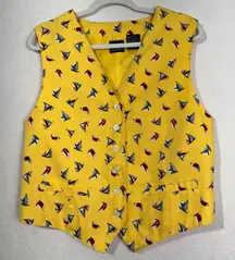 Liz Claiborne Sport 80's VTG Nautical Sailboat Print Yellow Vest Women’s Size 12