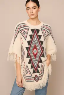 Fadivo NWT Cream Geometric Pattern Poncho O/S  Sweater Southwestern