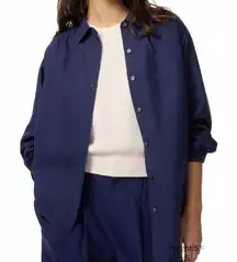 Uniqlo Linen Blend Oversized Shirt Button Up Blue NWT Large