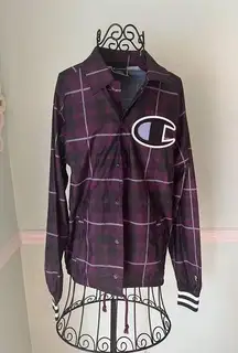 Champions Coach's Jacket Purple Blue Plaid Ribbed Cuffs Button Snap Women's Xs