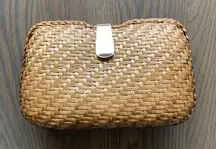 Vintage Marshall Fields Woven Straw Natural Clutch in Tan with Gold Closure