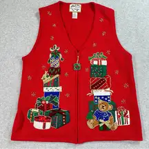 Tiara International Zip Vest Medium Red Not Ugly Christmas Sweater
