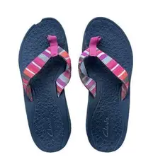 Clarks Tate Muse Pink Multi-Stripe Flip Flops Thong Sandals 8