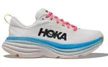 Women’s 8B Hoka Bondi 8 Running Shoe - White Blue Pink