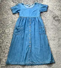 True Blue Vintage Denim Midi Button Down Dress Large