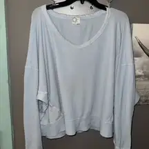 Light Blue V-Neck Waffle Knit Top