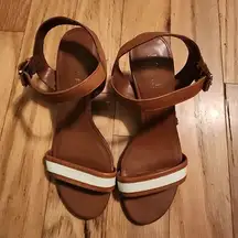 Lauren Ralph Lauren‎ Nyla Ankle Strap Heeled Sandals Brown White Size  5.5
