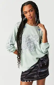 We The Free People Tallulah Floral‎ Embroidery Waffle Knit Slouchy Sea Combo XS