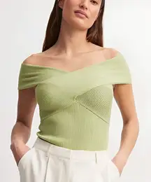Na-Kd Womens Basic‎ Summer Crisscross Rib Knitted Off Shoulder Top Size M Green