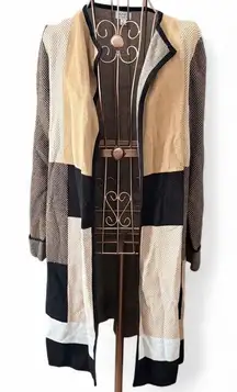 Jones Studio Patchwork Open Cardigan Women's S Tan/Black/Cream - Longline Knit