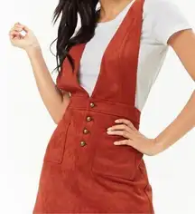 Faux Suede Pinafore Mini Dress in Rust Red Size Small