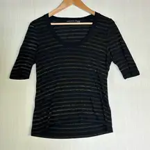 Veronica Beard Jeans Women's Shirt Sz S Black Metallic Striped Knit T-Shirt