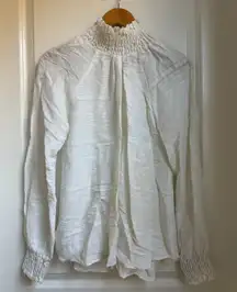 Reformation Womens‎ White Smocked Turtle Neck Long Sleeve Blouse