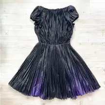 Emporio Armani Silk Accordion Pleated Cocktail Dress | Black/Purple Size 42