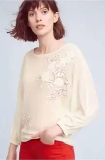 Anthropologie Akemi + Kin Poet Lace Floral Applique Red/White Sweater Size Small